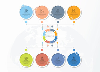 Process infographic with 8 steps, process or options.