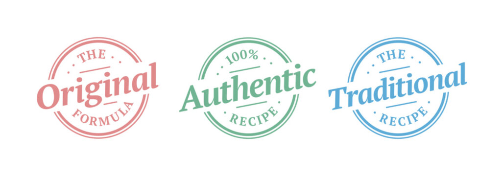 Original, authentic, traditional formula, recipe, vector icon badge