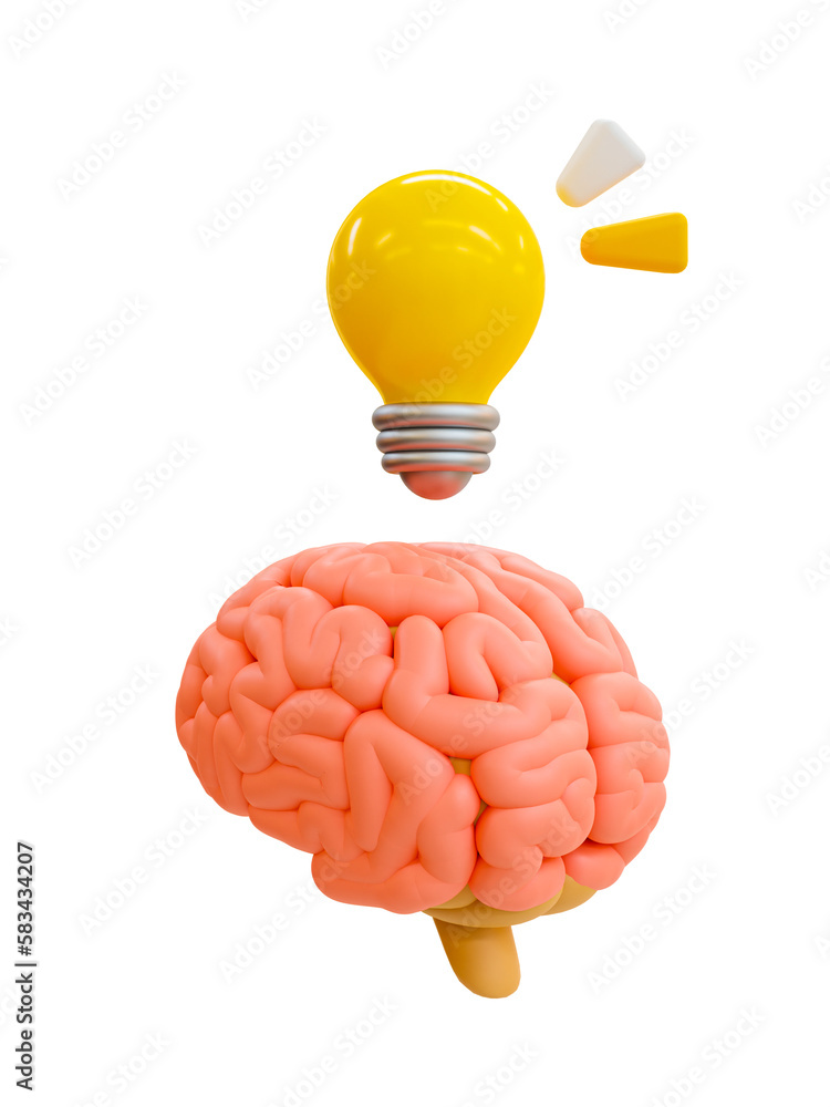Poster 3d minimal growth mindset concept. generate new idea. come up with a new idea. brain with a light bu