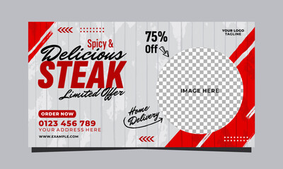Spicy and delicious steak social media banner template design