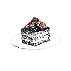 Color sketch of a piece cake with transparent background