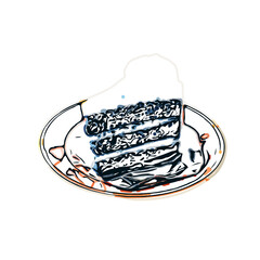 Color sketch of a piece cake with transparent background