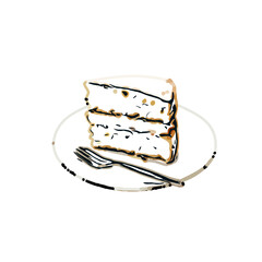 Color sketch of a piece cake with transparent background