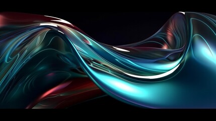 Abstract 3d glass render, organic curve wave in motion. Glossy, reflective, gradient design element for banner, background, wallpaper (ai generated) 