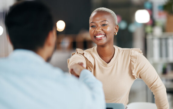 Shaking Hands, Professional Team And Smile, Partnership And Collaboration, Agreement Or Deal With Success. Diversity, Handshake And People Happy Working Together In Meeting With Teamwork And Trust