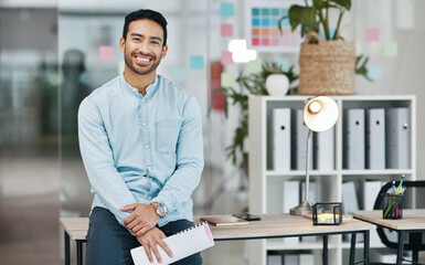 Professional, smile and portrait of asian man in office for startup, confident and pride....
