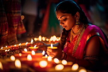 Diwali festival of lights with traditional dress and decorations Generative AI