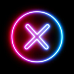 3d rendering UI sign removal or delete icon with neon light isolated in black background