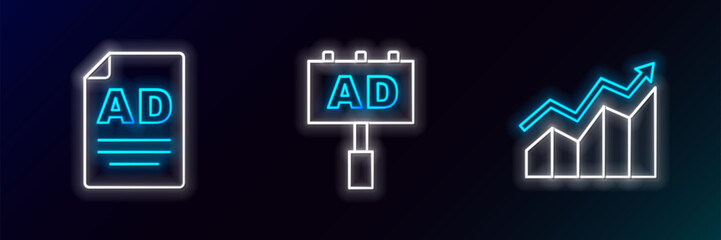 Set line Financial growth increase, Advertising and icon. Glowing neon. Vector