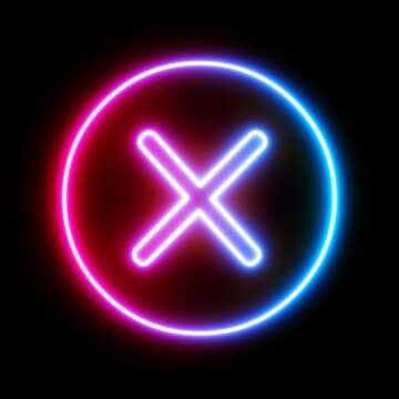 3d rendering UI sign removal or delete icon with neon light isolated in black background