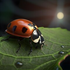 little ladybug walking on a leaf 