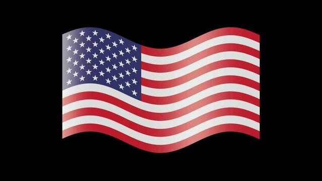 Animated usa flag. American flag icon. The waving glossy banner of united states. State us patriotic banner. Design element, transparent, seamless loop