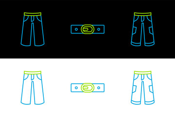 Set line Pants, and Belt icon. Vector