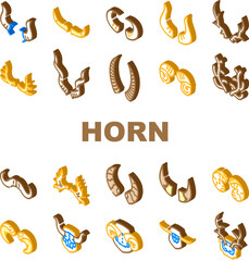 horn animal head wild icons set vector