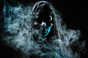 Abstract, surreal, creepy ghost woman shrouded in smoke.Generative ai.