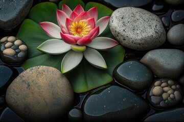 Fototapeta na wymiar zen stones and flower