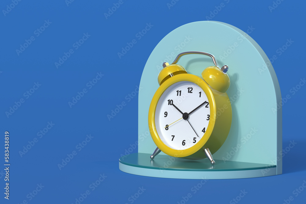 Poster clock and product presentation pedestal stand with copy space. 3d rendering