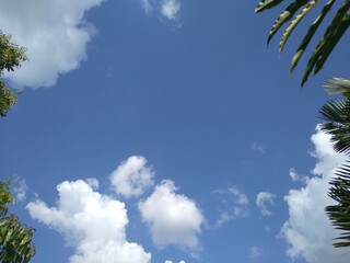 blue and white clouds in a clear sky