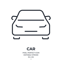 Car editable stroke outline icon isolated on white background flat vector illustration. Pixel perfect. 64 x 64.