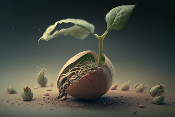The seed sprouted on gloomy background, Generative AI