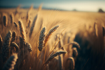 A golden, lush wheat field on a sunny day, Generative AI