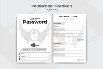 Password tracker log book kdp interior black and white paper  note book design template