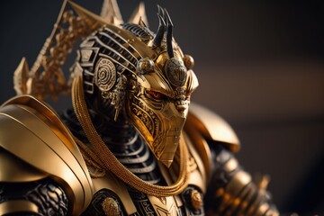 Gold Pharaoh Robot Epic Sci-fi Portrait with Ornament Details and Dynamic Action Pose generative ai illustration