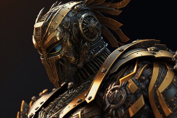 Gold Pharaoh Robot Epic Sci-fi Portrait with Ornament Details and Dynamic Action Pose generative ai illustration