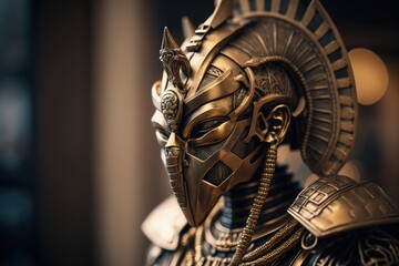 Obraz premium Gold Pharaoh Robot Epic Sci-fi Portrait with Ornament Details and Dynamic Action Pose generative ai illustration