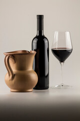 wine bottle and glass red wine