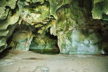 A limestone cave in Coron, Palawan in the Philippines with impressive rock formations on the...