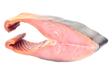 Raw smoked steak salmon on white