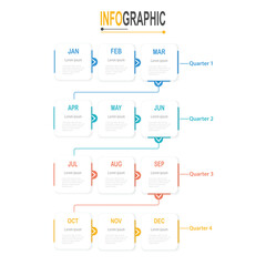 Infographic 12 steps Timeline in 1 year, square template business data illustration