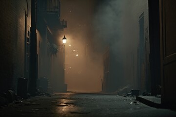 Fototapeta na wymiar Enigmatic Misty Alley at Night with Smoke - Generative AI Illustration