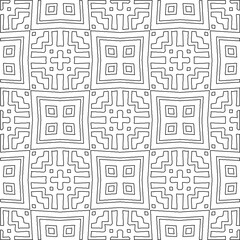  Monochrome ornamental texture with smooth linear shapes, zigzag lines, lace pattern.Abstract geometric black and white pattern for web page, textures, card, poster, fabric, textile.