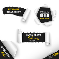 Collection Black Friday sale tags on torn paper