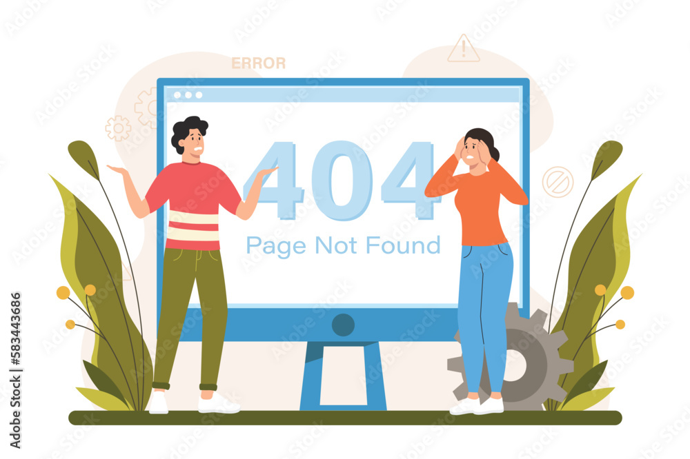 Aufkleber 404 not found color concept with people scene in the flat cartoon design. team of programmers cannot