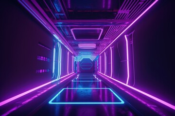 Glowing Through the Night: Exploring the Neon Cyberpunk Tunnel of Tomorrow generative ai illustration