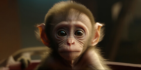 cute adorable baby monkey generative ai portrait 