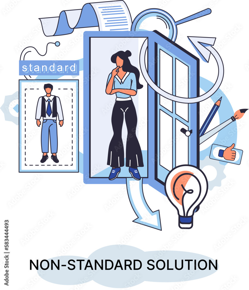 Aufkleber non standart solution solving problem metaphor, answer to question or creativity idea innovation hel