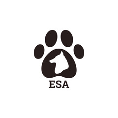 ESA or emotional support animal logo, black and white vector isolated.
