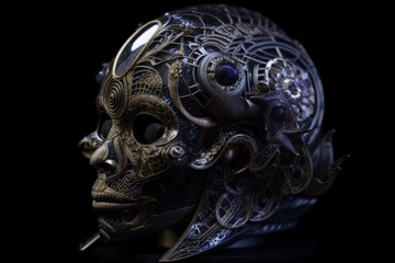 Floral Skull - 3D style on Black Background - Generative AI Illustration