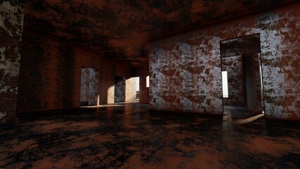 Fototapeta na wymiar alone in empty building liminal space 3d render