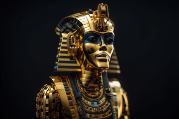 Obraz premium Gold Pharaoh Robot Epic Sci-fi Portrait with Ornament Details and Dynamic Action Pose generative ai illustration
