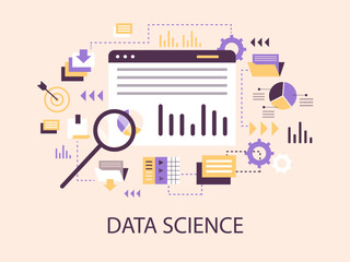 Data science banner for AI and Big Data technology vector illustration isolated.