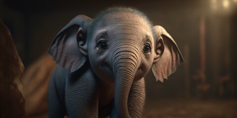 Fototapeta na wymiar a cute adorable baby elephant generative ai rendered in the style of children-friendly cartoon animation fantasy style
