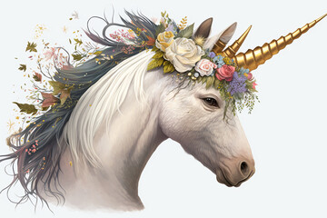 Obraz na płótnie Canvas Glowing Unicorn Horse With Floral, Generative Ai