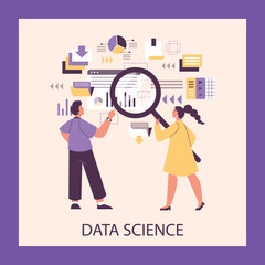 Data science technology banner or poster design for web, flat vector isolated.