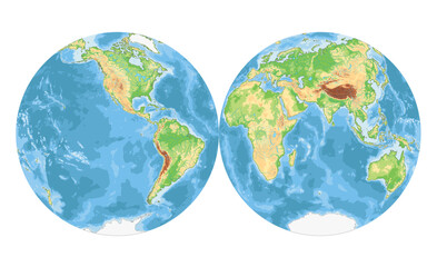Highly detailed physical World Map in globe shape of Earth. Nicolosi globular projection – flat.