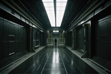 Fototapeta premium Reflective Metal Corridor of the Future - Generative AI Illustration